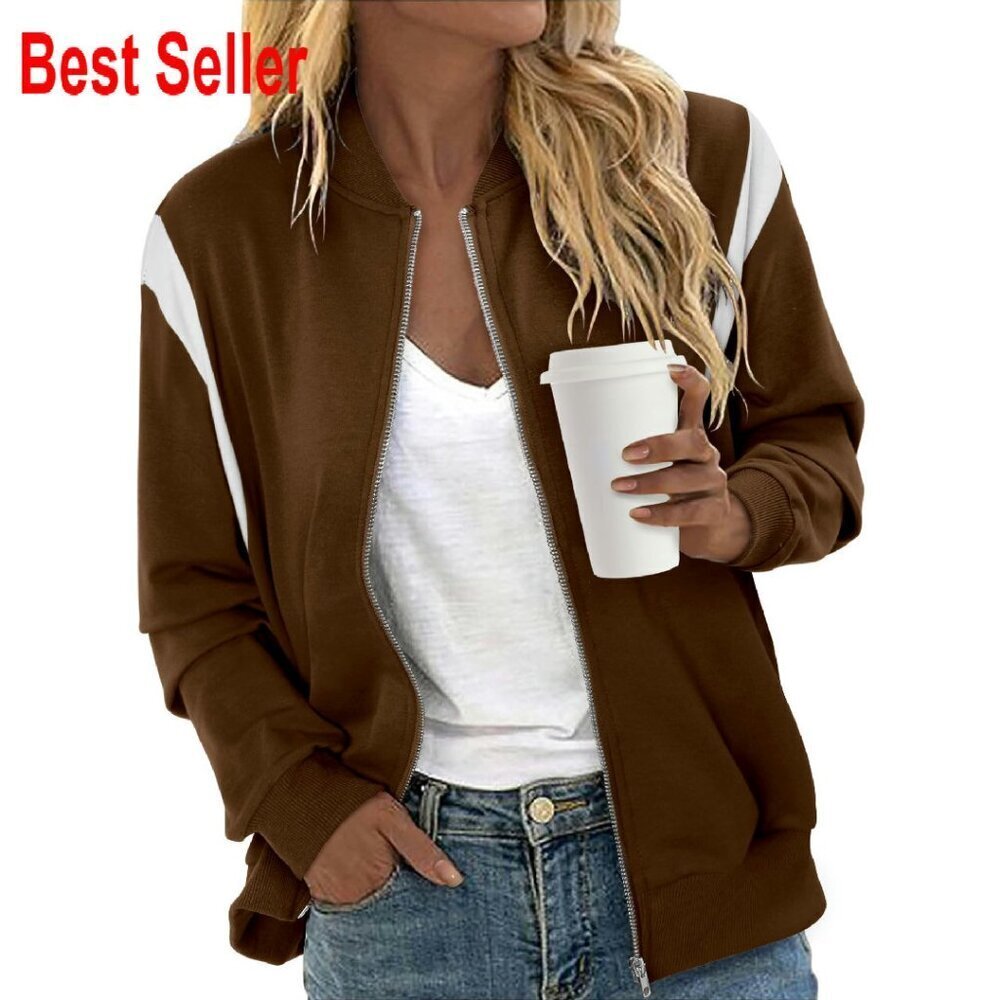 Zip Up Bomber Jacket Casual Long Sleeve Sweatshirt Classic Y2K Outerwear